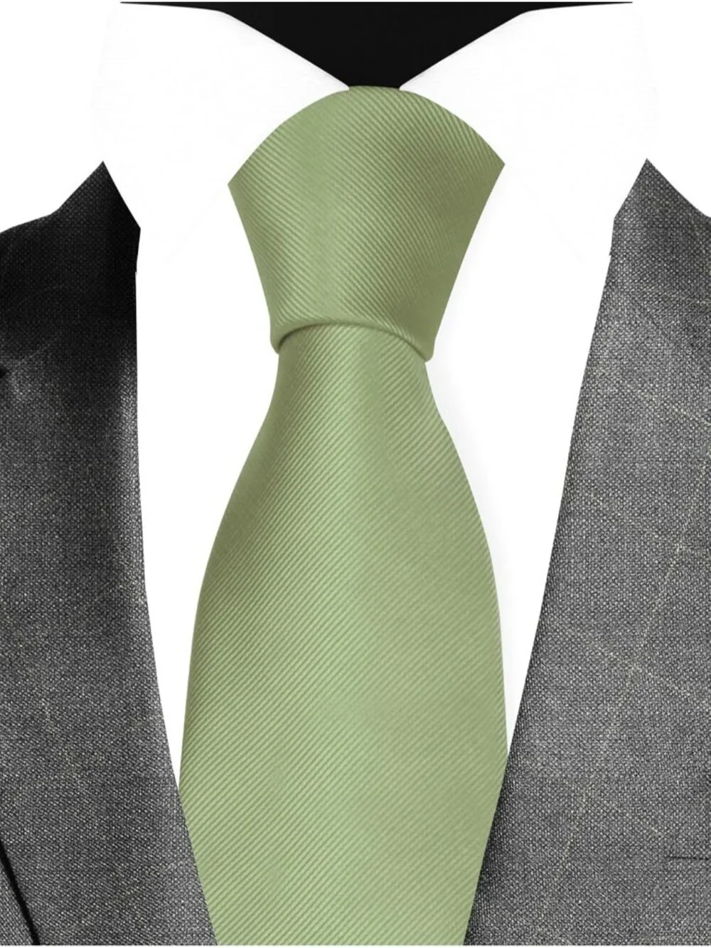 Mens Sage Green Solid Twill Textured Woven Silk Formal Necktie For Wedding Dress